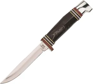Case WR XX Pocket Knife Buffalo Horn Hunter (Bhmfinn SS) W/Leather Sheath Item #17916 - (Bhmfinn SS) - Length: 6 1/4 Overall Inches