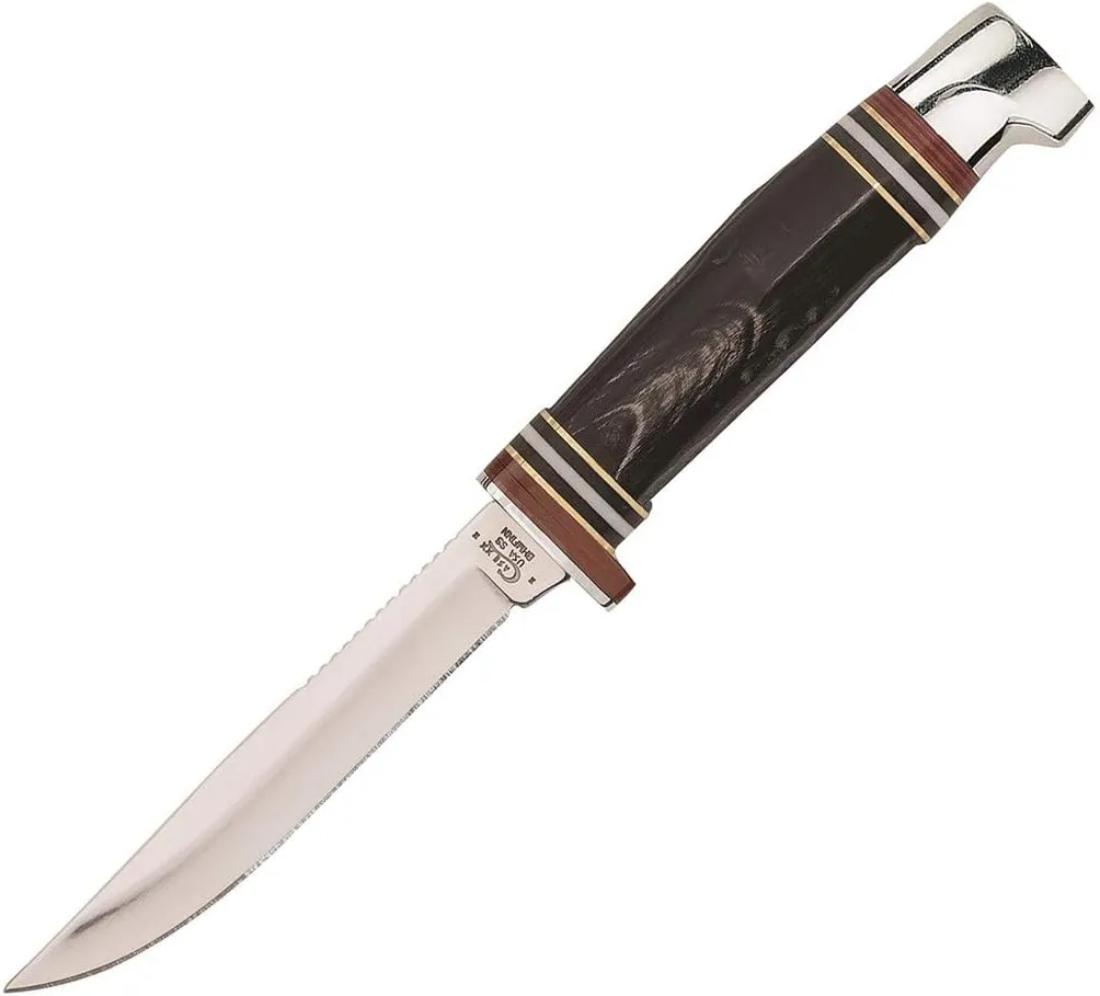 Case WR XX Pocket Knife Buffalo Horn Hunter (Bhmfinn SS) W/Leather Sheath Item #17916 - (Bhmfinn SS) - Length: 6 1/4 Overall Inches