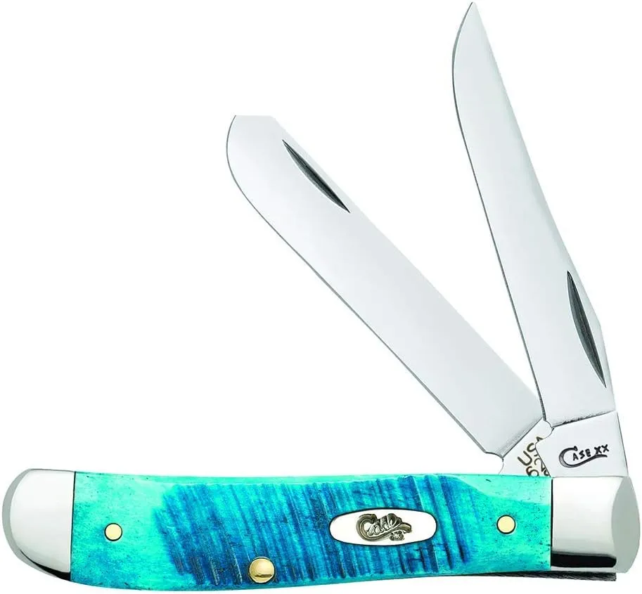 Case XX WR Pocket Knife Mini Trapper Caribbean Blue Jig Bone Item #25593 - (6207 SS) - Length Closed: 3 1/2 Inches