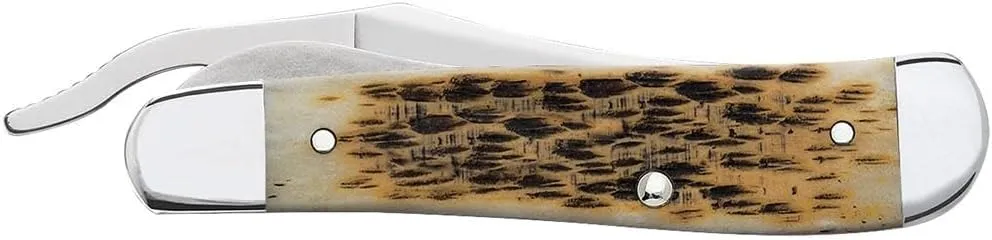 Case XX WR Pocket Knife Russlock Amber Jig Bone W/Sharpening Stone (61953L SS) - Length Closed: 4 1/4 Inches