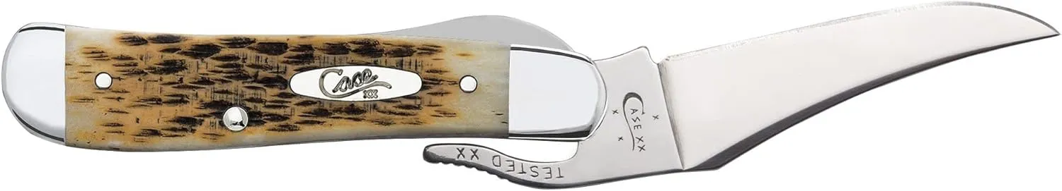 Case XX WR Pocket Knife Russlock Amber Jig Bone W/Sharpening Stone (61953L SS) - Length Closed: 4 1/4 Inches