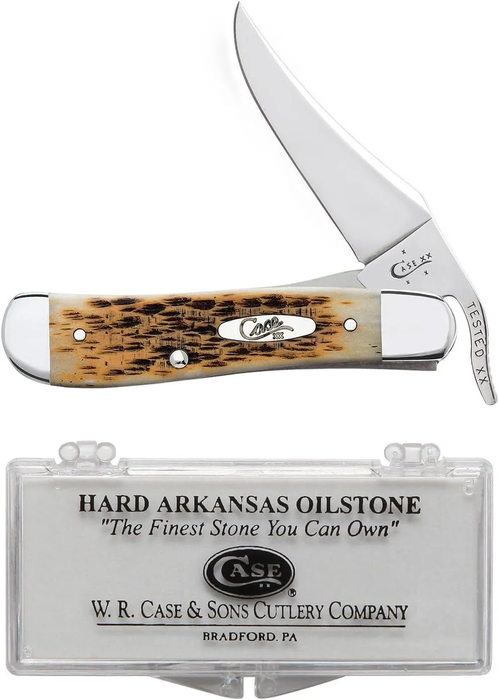 Case XX WR Pocket Knife Russlock Amber Jig Bone W/Sharpening Stone (61953L SS) - Length Closed: 4 1/4 Inches