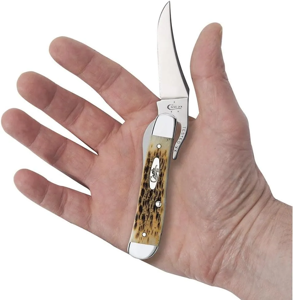 Case XX WR Pocket Knife Russlock Amber Jig Bone W/Sharpening Stone (61953L SS) - Length Closed: 4 1/4 Inches