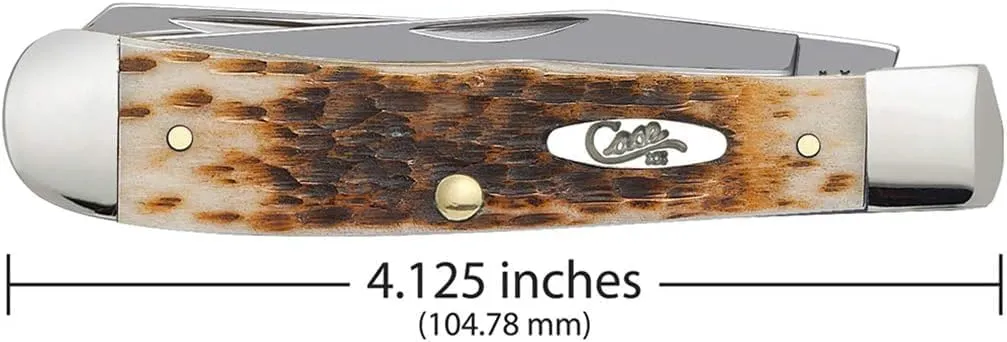 Case XX WR Pocket Knife Trapper Amber Jig Bone Stainless Steel Blades W/Sharpening Stone (6254 SS) - Length Closed: 4 1/8 Inches