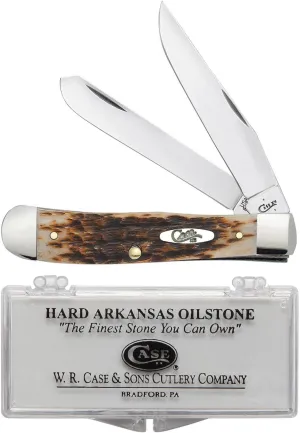 Case XX WR Pocket Knife Trapper Amber Jig Bone Stainless Steel Blades W/Sharpening Stone (6254 SS) - Length Closed: 4 1/8 Inches