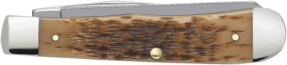 Case XX WR Pocket Knife Trapper Amber Jig Bone Stainless Steel Blades W/Sharpening Stone (6254 SS) - Length Closed: 4 1/8 Inches