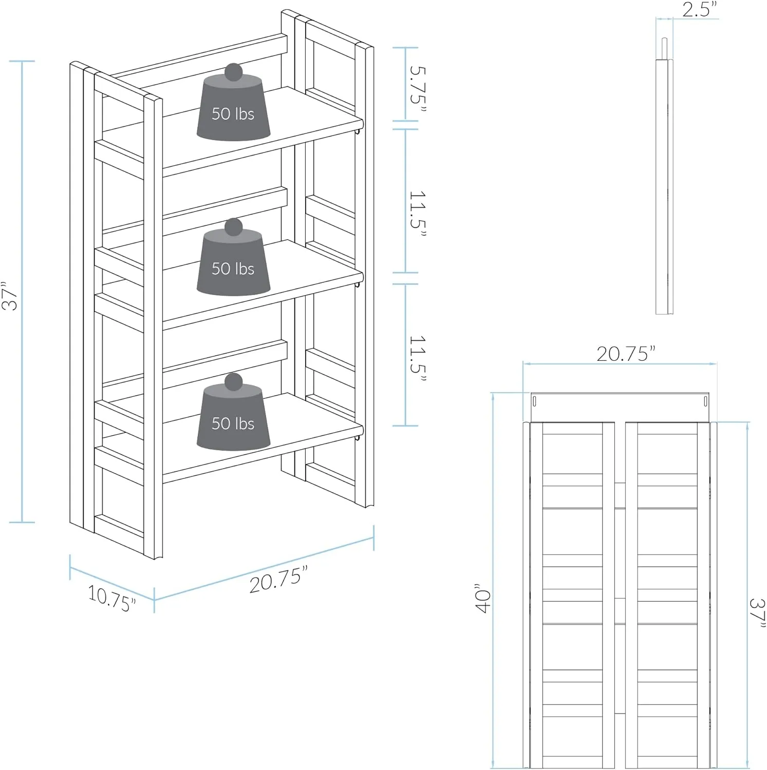 Casual Home 3-Shelf Folding Student Bookcase (20.75" Wide)-Natural