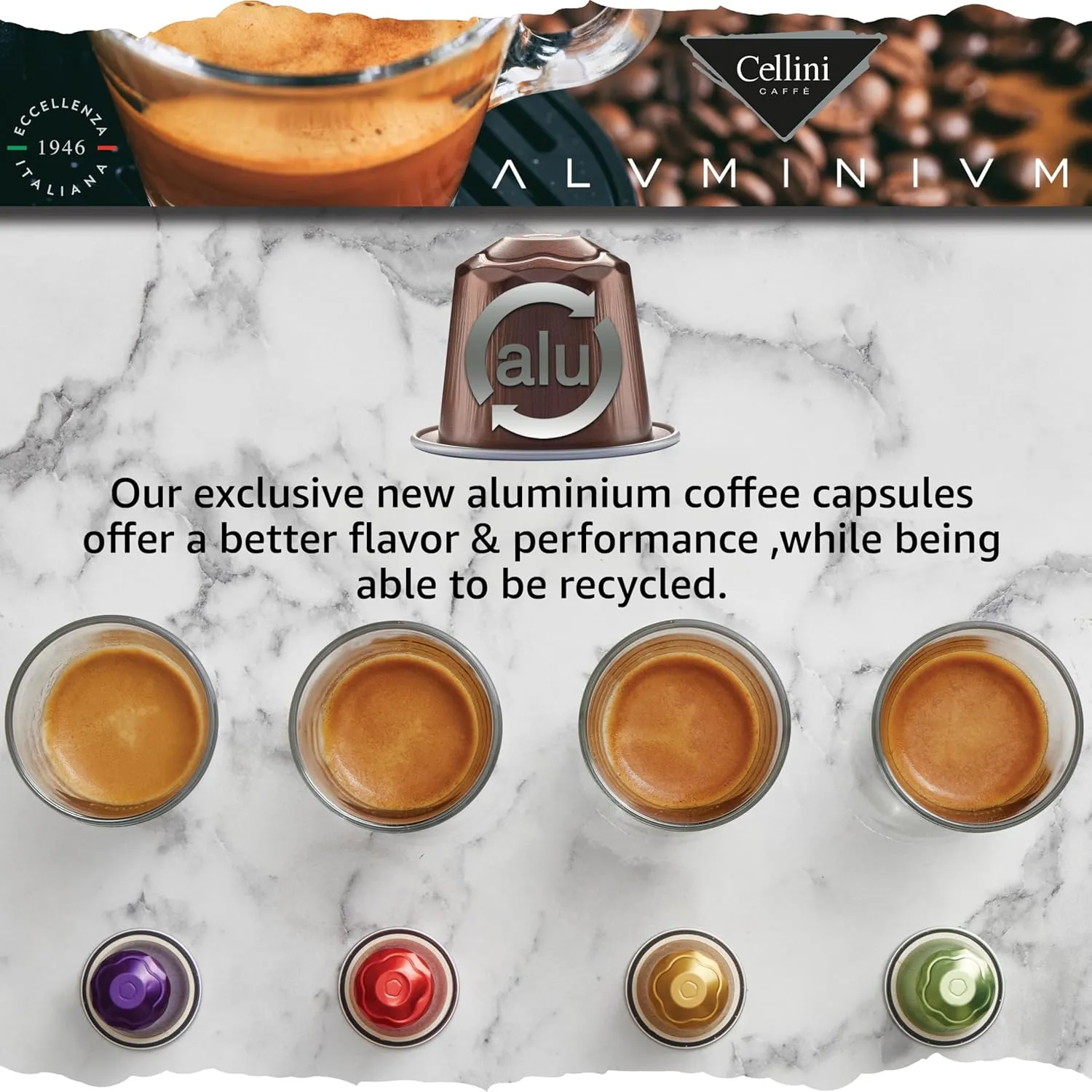 Cellini Caffè Mixed Variety Aluminum Nespresso Pods, 4 Distintive Italian Flavors, 100% Nespresso Original Machine Compatible, 120 Count, Medium to Strong Roast Coffee Capsules