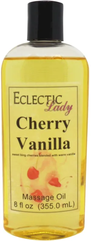 Cherry Vanilla Massage Oil, 8 oz, With Sweet Almond Oil and Jojoba Oil, Preservative Free, Perfect for Aromatherapy and Relaxation