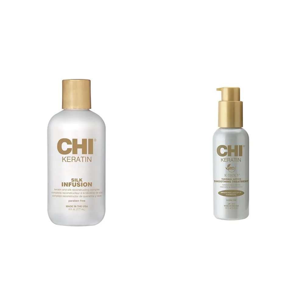 CHI Keratin Silk Infusion 6 Fl Oz & K-Trix Smoothing Treatment 3.92 Fl Oz Hair Bundle