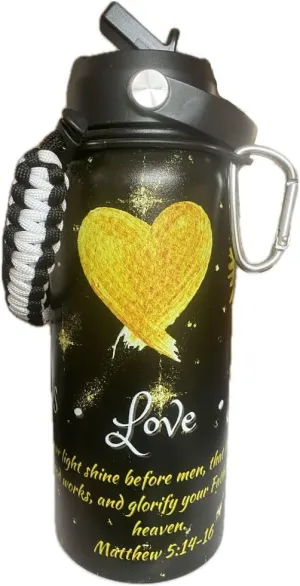 Christian Water Bottle with Straw and Handle, Leak-Proof, BPA-Free, Religious Gift, Mother's Day Gift, 32 oz, Jesus Love and Sunshine, 18/8 Stainless Steel Wide Mouth