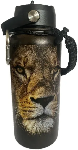 Christian Water Bottle with Straw and Handle, Leak-Proof, BPA-Free, Religious Gift, Mother's Day Gift, 32 oz (Mantled for War: Lion, 18/8 Stainless Steel Wide Mouth)