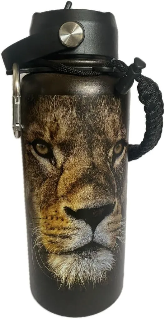 Christian Water Bottle with Straw and Handle, Leak-Proof, BPA-Free, Religious Gift, Mother's Day Gift, 32 oz (Mantled for War: Lion, 18/8 Stainless Steel Wide Mouth)