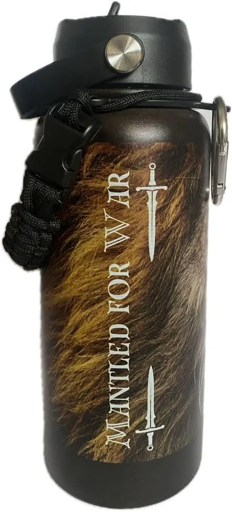 Christian Water Bottle with Straw and Handle, Leak-Proof, BPA-Free, Religious Gift, Mother's Day Gift, 32 oz (Mantled for War: Lion, 18/8 Stainless Steel Wide Mouth)