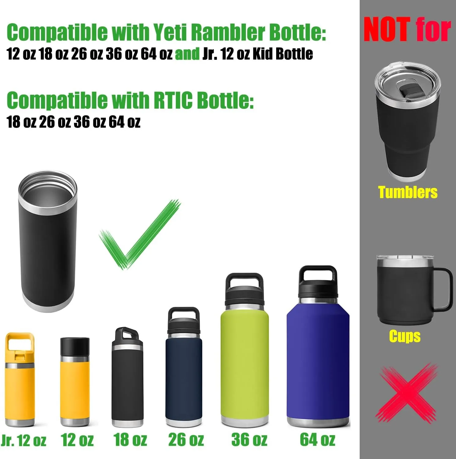 Chug Lid for YETI Rambler Lid Replacement - 12 18 26 36 64 oz and Jr. 12 oz Kids Bottle, Flex Handle Spout Cap for YETI Straw Lid Accessories, Cap Top Removable Gasket Easy to Clean, BPA Free