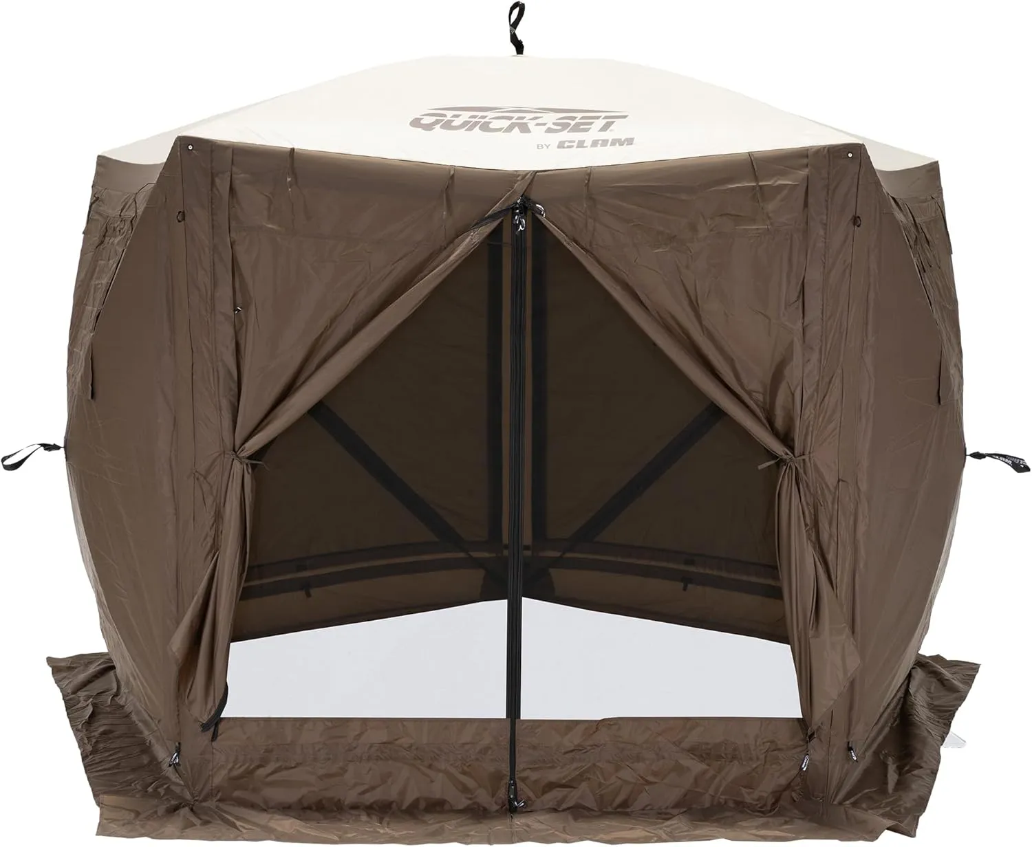 CLAM Pop Up Screen Tent, Outdoor Camping Gazebo Canopy, Adventure with Wind Panels, 9' x 9', Brown
