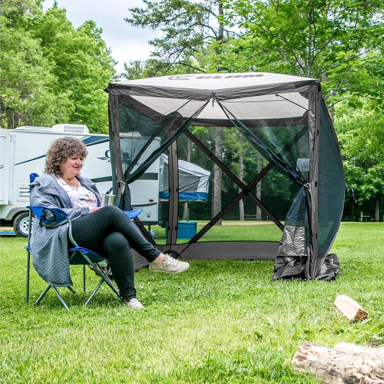 CLAM Pop Up Screen Tent, Outdoor Camping Gazebo Canopy, Traveler, 6' x 6', Gray