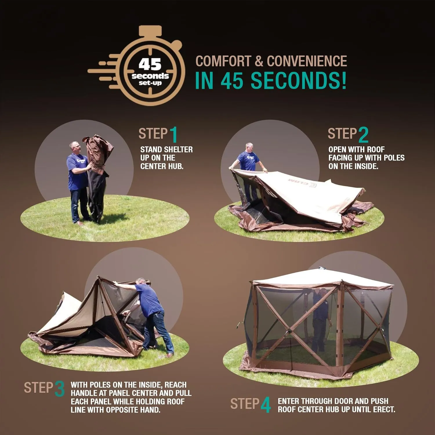 CLAM Pop Up Screen Tent, Outdoor Camping Gazebo Canopy, Venture, 9' x 9', Green