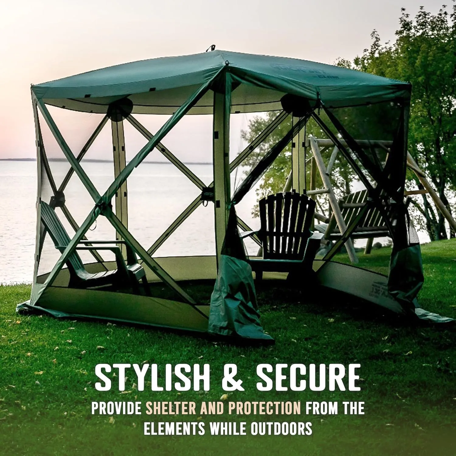 CLAM Pop Up Screen Tent, Outdoor Camping Gazebo Canopy, Venture, 9' x 9', Green