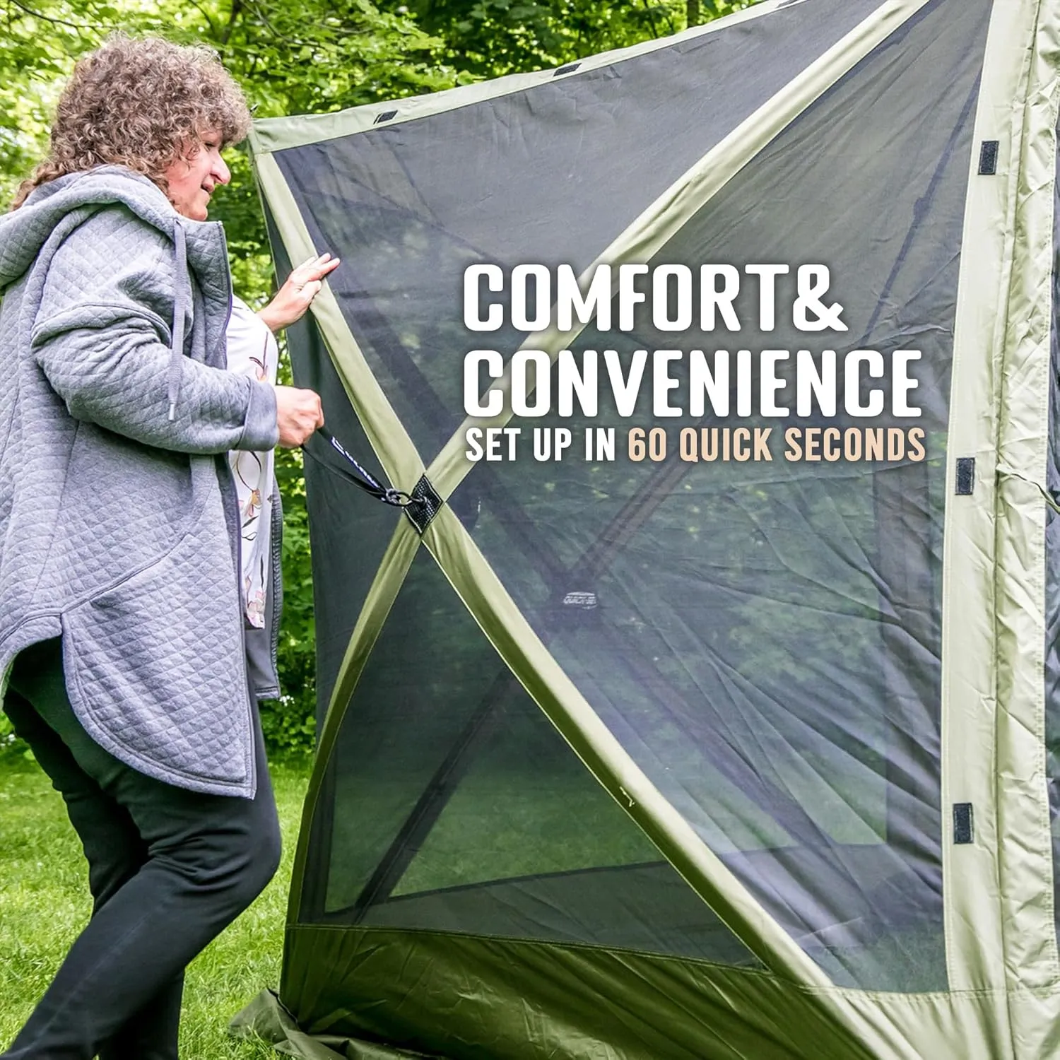 CLAM Pop Up Screen Tent, Outdoor Camping Gazebo Canopy, Venture, 9' x 9', Green