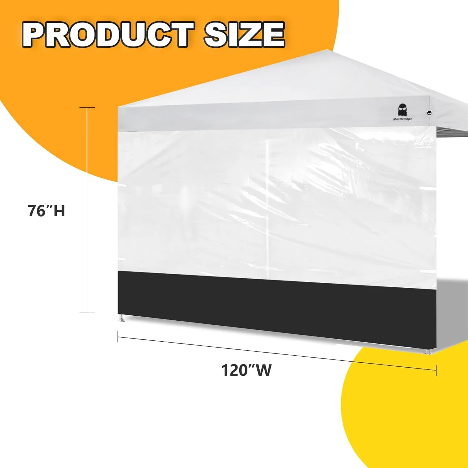Clear Sidewall Splicing Transparent Canopy Sunwall for 10x10 Pop Up Canopy (Black)