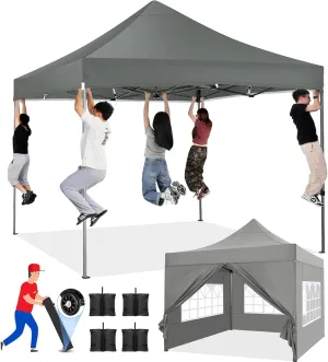 COBIZI Pop up Canopy Tent 10x10 Heavy Duty Gazebo with 4 Sidewalls, UPF 50  All Weather Waterproof Commercial Outdoor Wedding Party Tents Canopy with Roller Bag,Gray