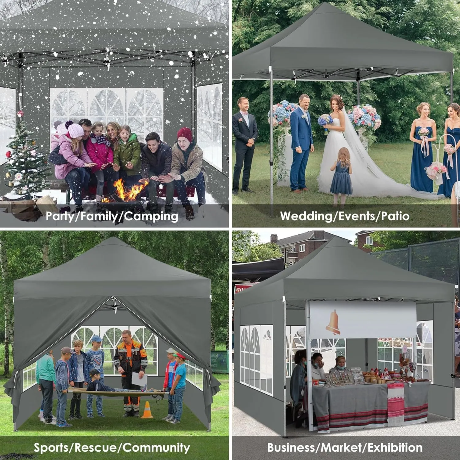 COBIZI Pop up Canopy Tent 10x10 Heavy Duty Gazebo with 4 Sidewalls, UPF 50  All Weather Waterproof Commercial Outdoor Wedding Party Tents Canopy with Roller Bag,Gray