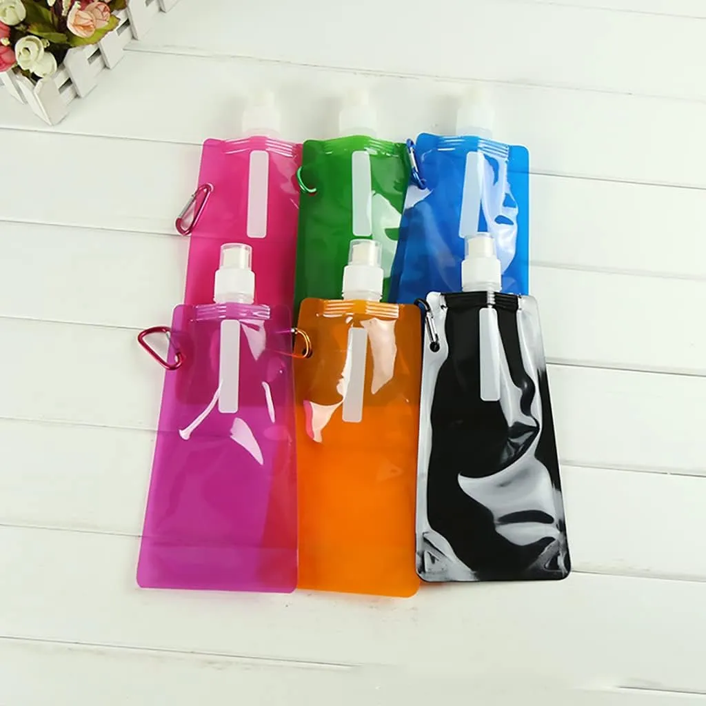 Collapsible Water Bottle - Foldable Water Bottle 480ml 6pcs Colorful Reusable Drink Pouches Bags Roll Up, Lightweight, Soft, Flexible, for Outdoor Sports,Biking,Hiking,Travel