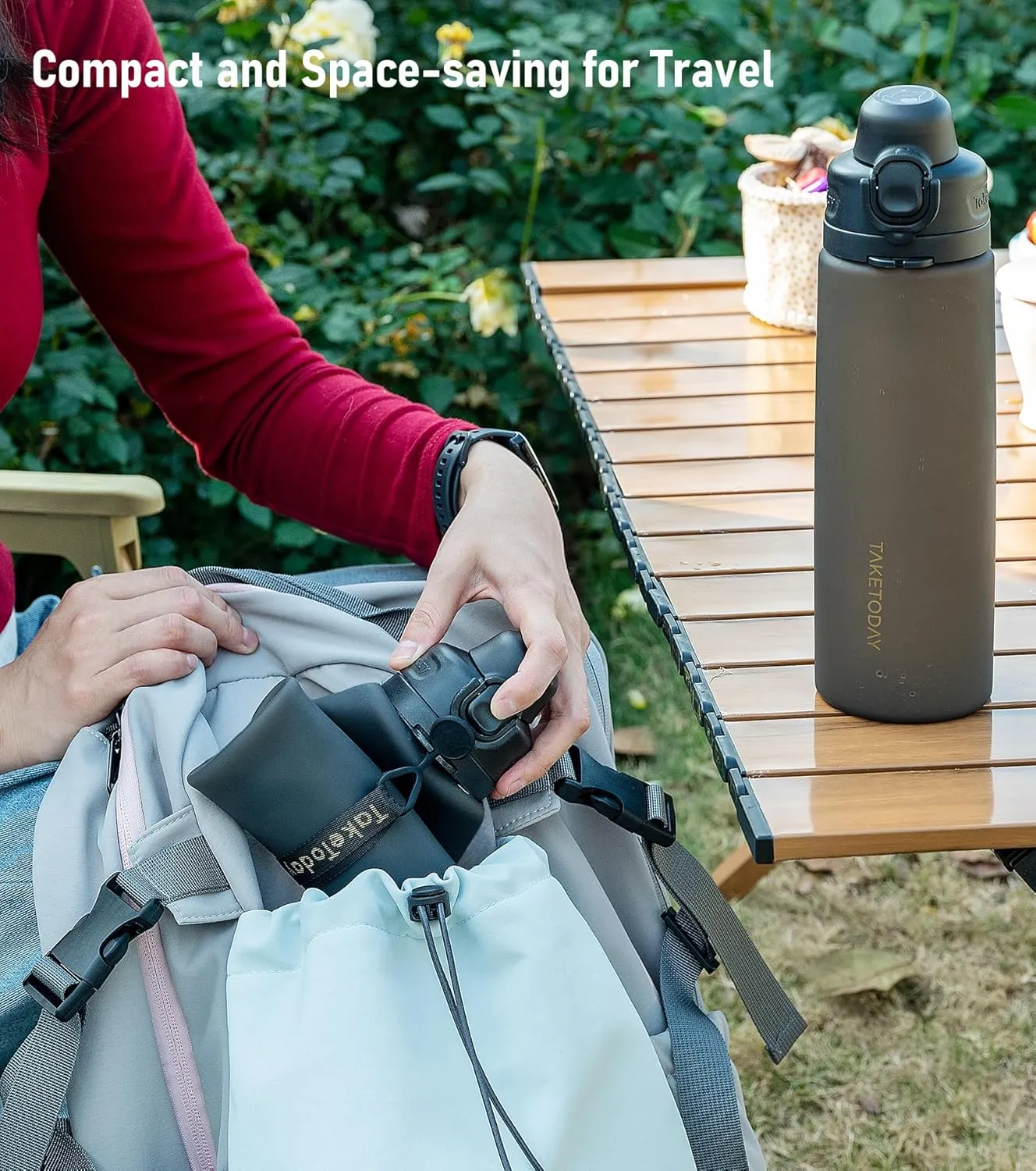 Collapsible Water Bottles 20oz, Leak Proof, BPA-Free, Foldable Silicone Travel Water Bottle with Straw Strap for Cycling, Hiking, Outdoors