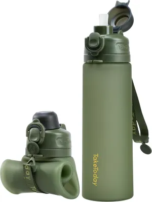 Collapsible Water Bottles 20oz, Leak Proof, BPA-Free, Foldable Silicone Travel Water Bottle with Straw Strap for Cycling, Hiking, Outdoors
