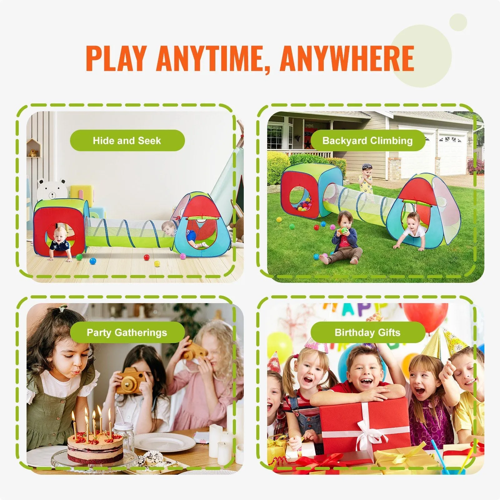Colorful Kids' Play Tent & Tunnel