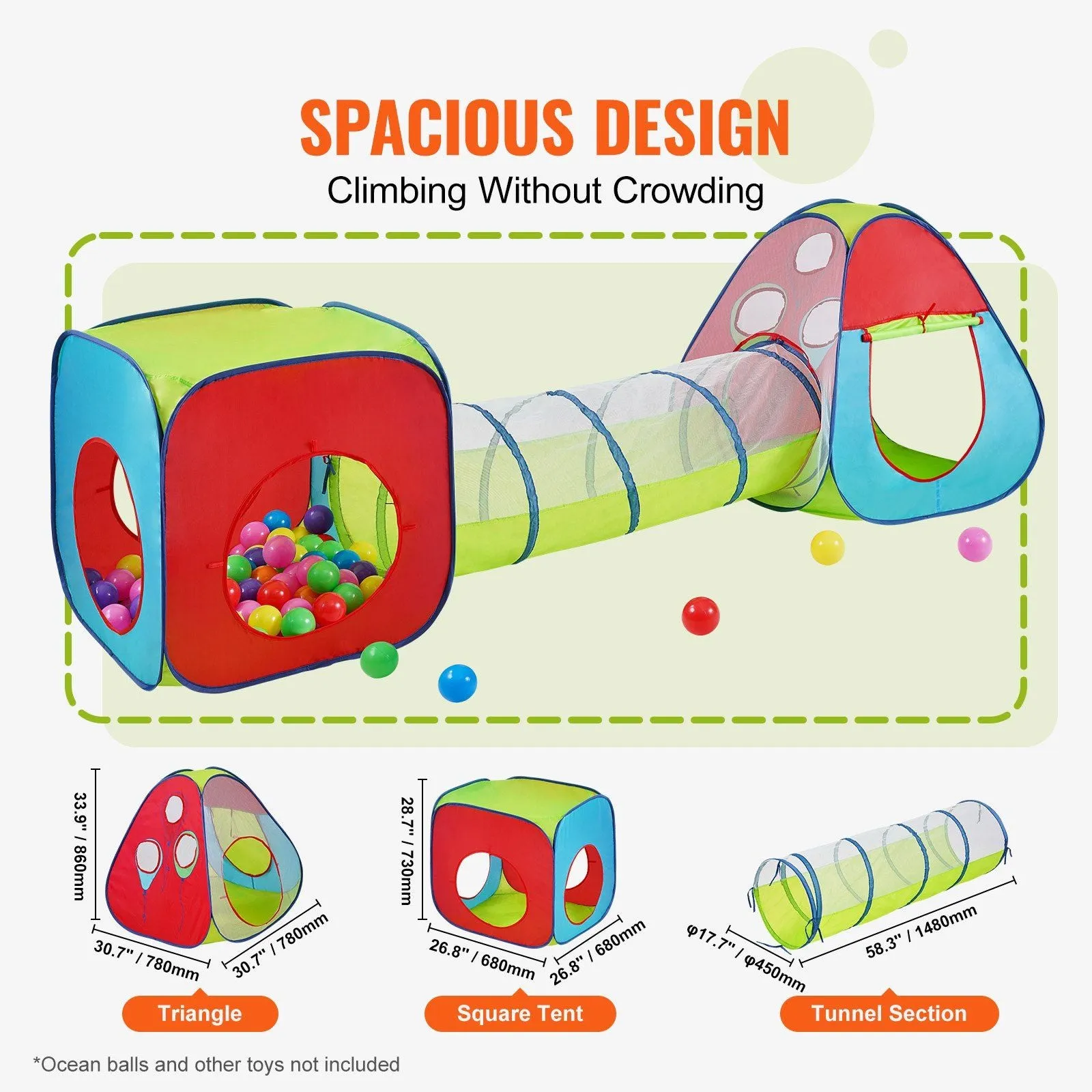 Colorful Kids' Play Tent & Tunnel
