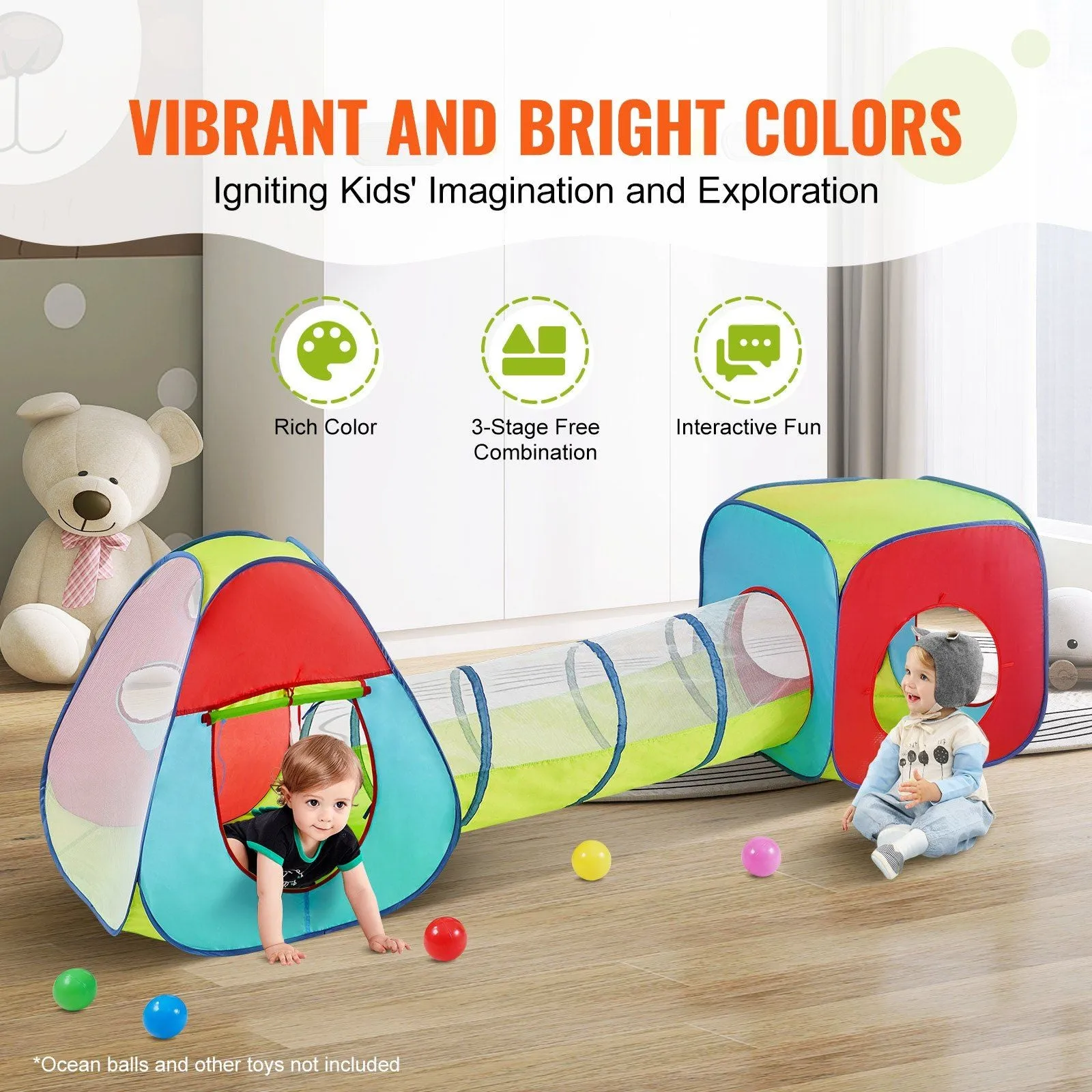 Colorful Kids' Play Tent & Tunnel