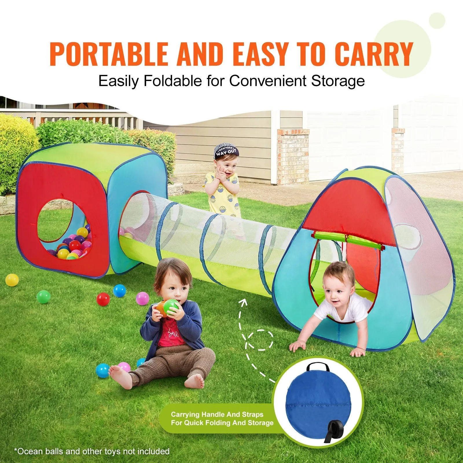 Colorful Kids' Play Tent & Tunnel