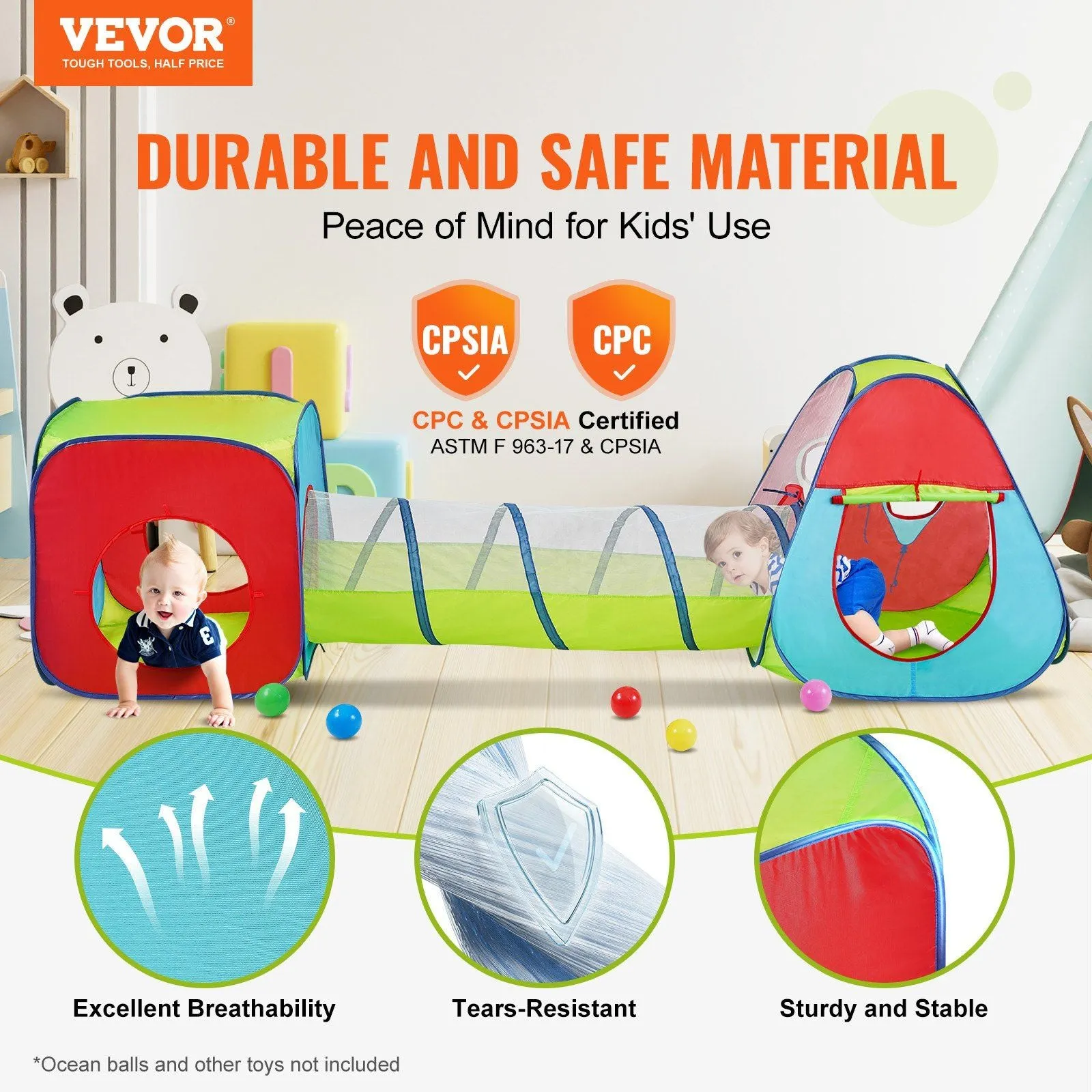 Colorful Kids' Play Tent & Tunnel