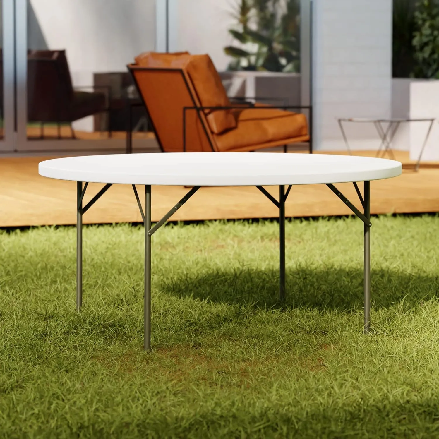 Commercial Round Folding Table - Heavy-Duty White Plastic for Parties, Banquets and Events - Perfect for Indoor/Outdoor Use (60 inches, 5 Units)