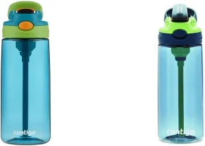 Contigo Kids Water Bottle Bundle with Silicone Straw, Spill-Proof Lid, 20oz, Juniper/Matcha and Blueberry/Green Apple