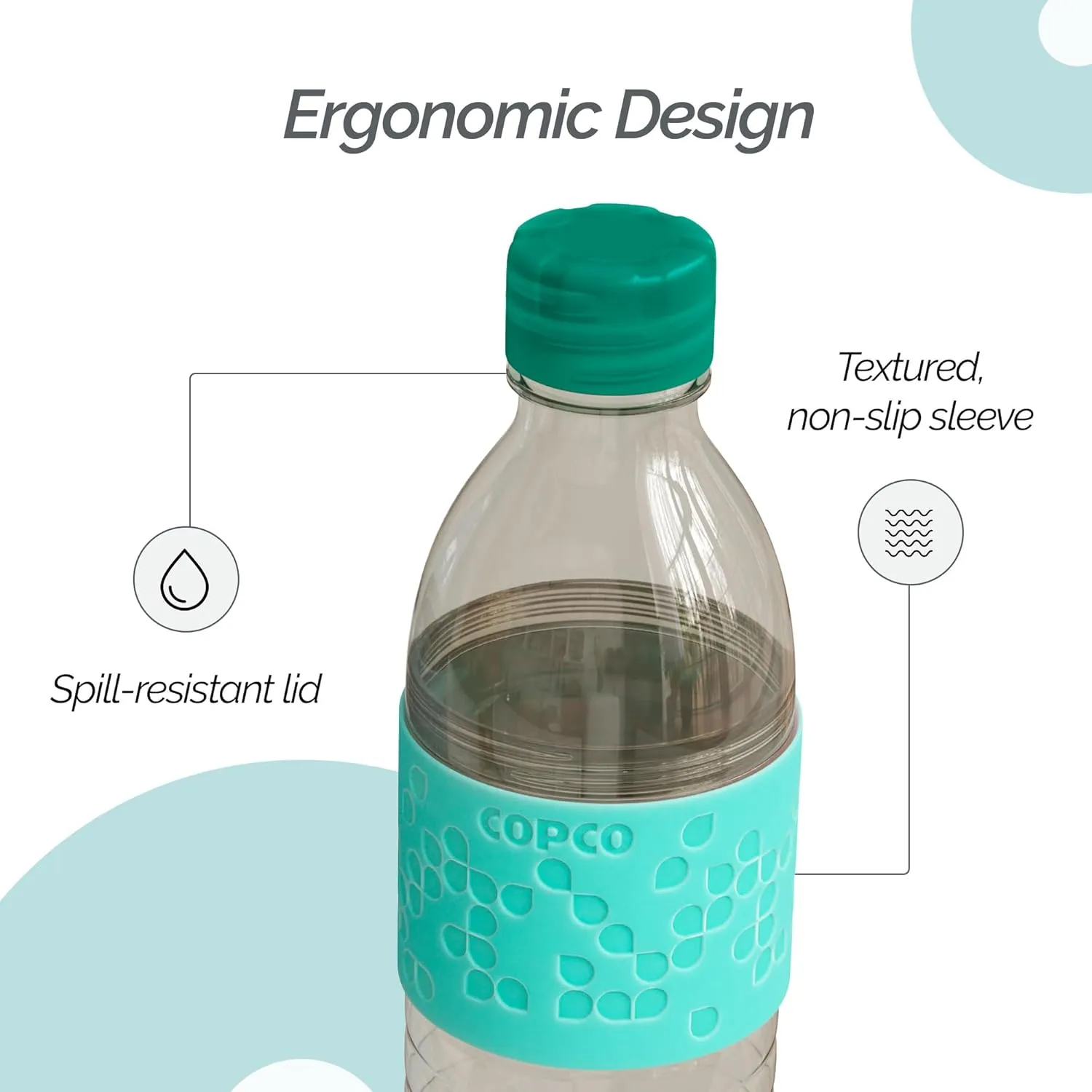 Copco Plastic Water Bottle with Chug Lid, Reusable, BPA Free, Dishwasher Safe, Perfect for Travel, School, Outdoors, and Gym, Hydra 16.9oz, Set of 2, Gray & Teal