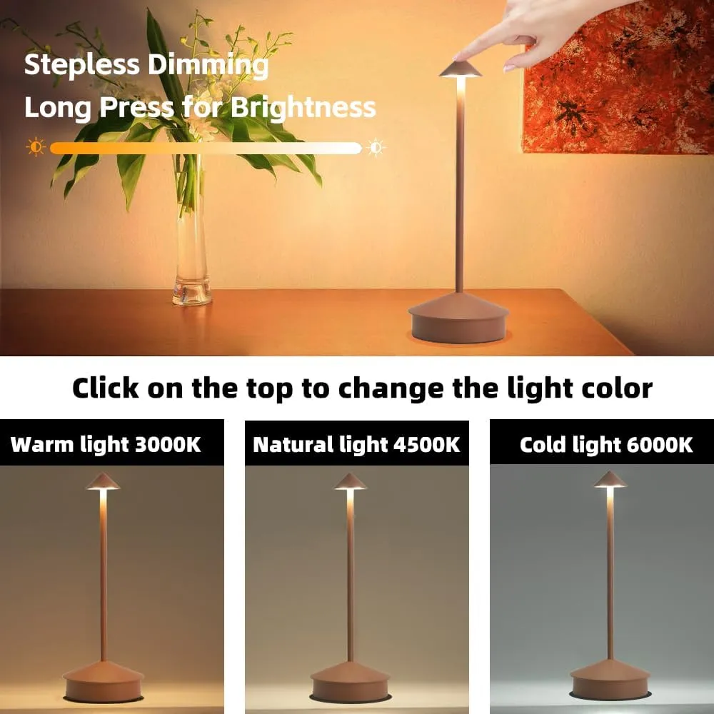 Cordless Table Lamp Desk lamps, 6000mAh Rechargeable Table Lamps, Portable LED Touch Lamp, Outdoor Battery Operated Dimmable Cordless Rechargeable Table Lamps for Restaurant/Patio- Black (1 Pcs Brown)