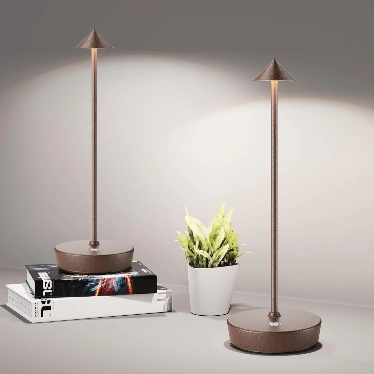 Cordless Table Lamps Rechargeable, 6000mAh Battery Operated LED Desk Lamp Outdoor Waterproof Portable Touch Dimmable Table Night Light for Patio Restaurant Dining Home Set of 2 Rust