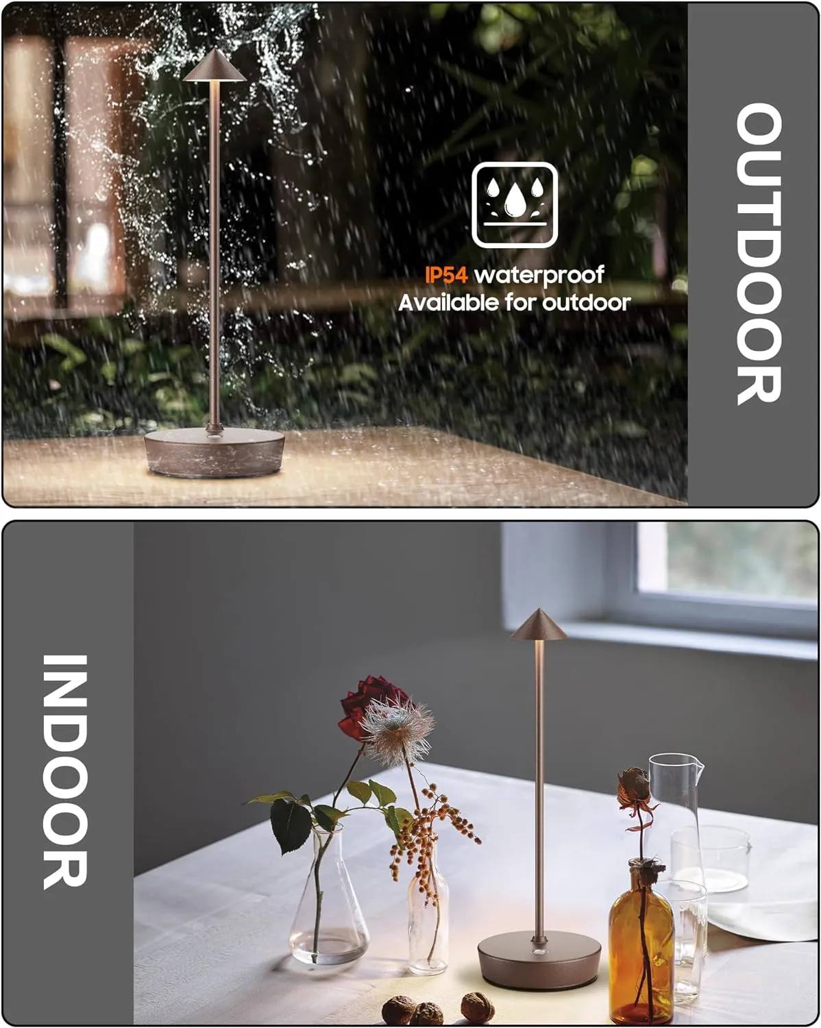 Cordless Table Lamps Rechargeable, 6000mAh Battery Operated LED Desk Lamp Outdoor Waterproof Portable Touch Dimmable Table Night Light for Patio Restaurant Dining Home Set of 2 Rust