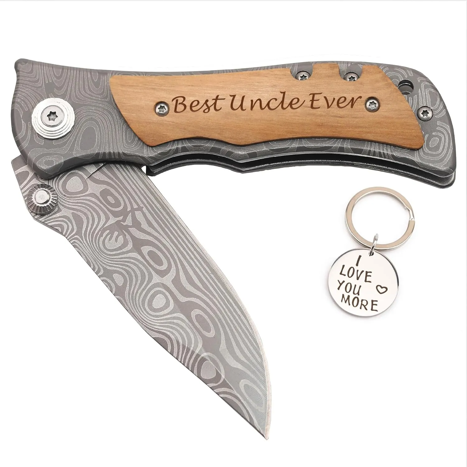 Corfara Engraved Tactical Survival Folding Pocket Knife with Wood Handle – Best Uncle Ever - Uncle Gifts for Birthday, Fathers Day, Christmas from Niece, Nephew