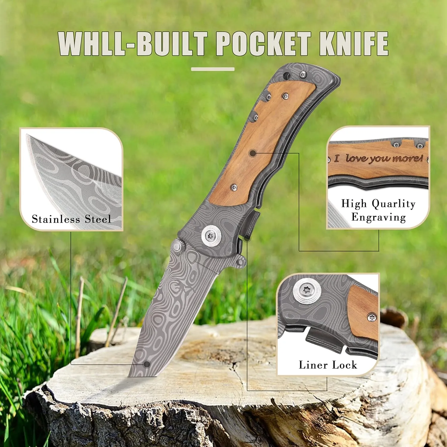Corfara Engraved Tactical Survival Folding Pocket Knife with Wood Handle – Best Uncle Ever - Uncle Gifts for Birthday, Fathers Day, Christmas from Niece, Nephew