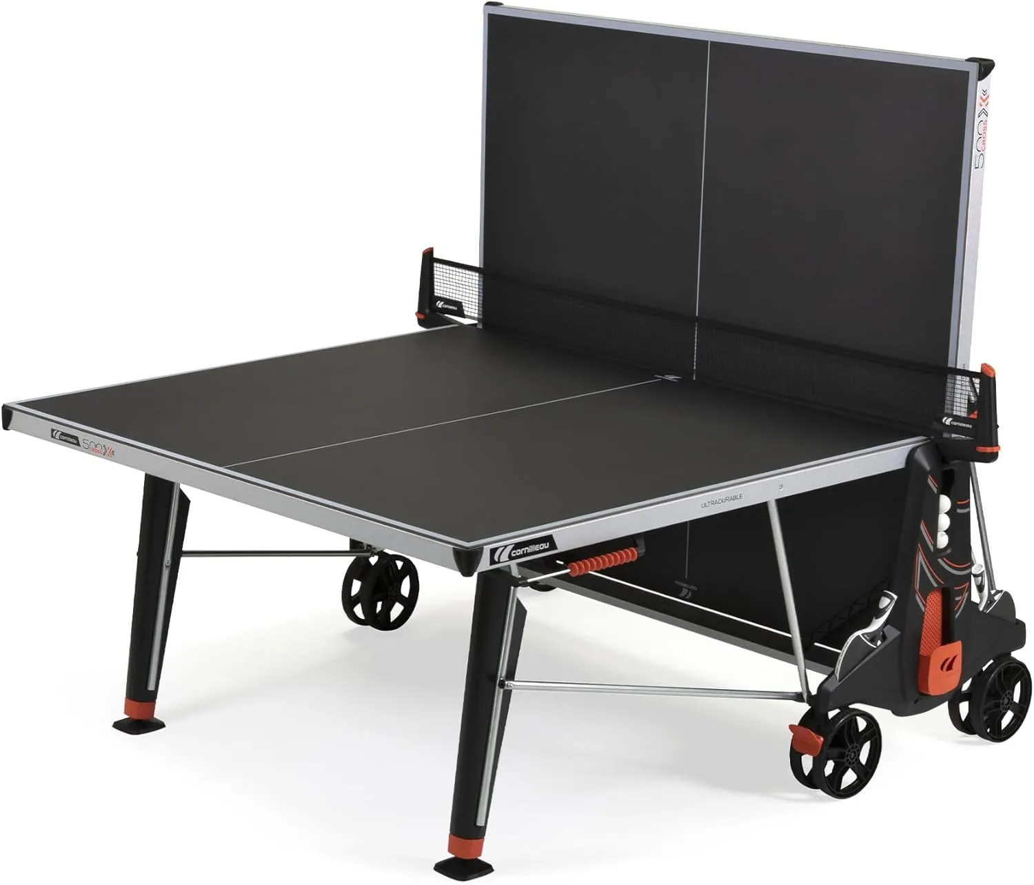 CORNILLEAU - 500X Outdoor Table Tennis Table - Folding & Compact - Weather and Schockproof - 6mm Laminate Top - Point Counters - Corner Protection Pads - Blue or Black