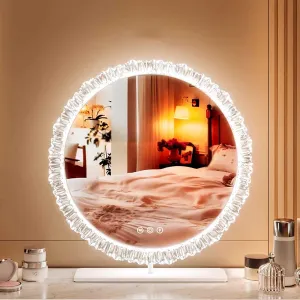 Cosmetic Mirror with Light Desktop Mirror Bedroom Mirror Dressing Table Mirror Changeable Colors Dimmable Brightness for Bedroom Entryway Living Room Hallway(White,44x48cm/17x19in)