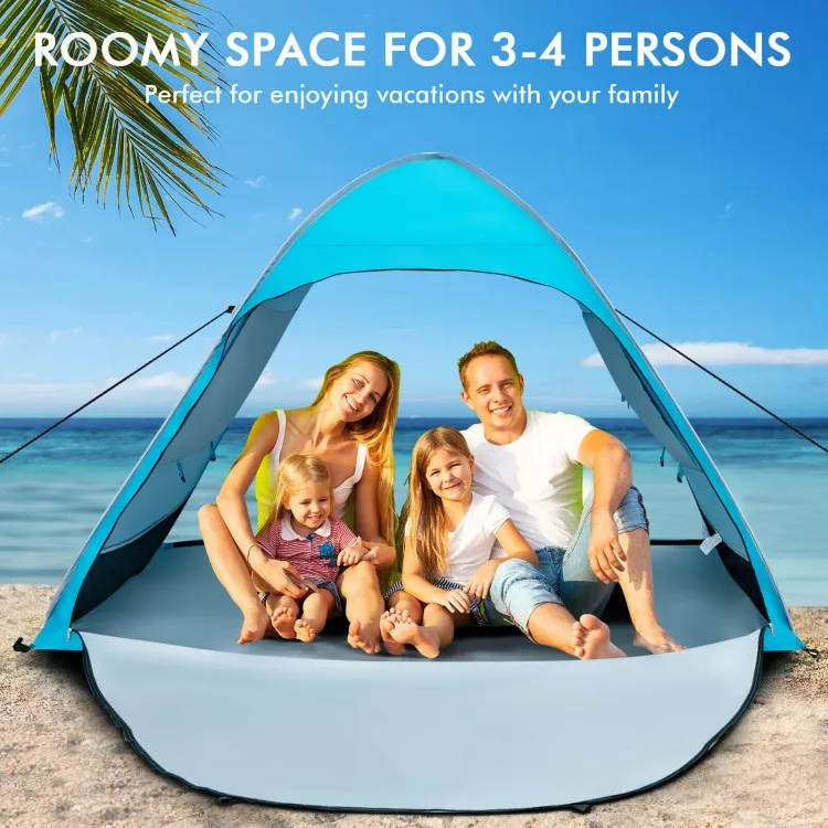 Costway Blue Pop-Up Canopy Tent with Portable Bag - Suitable for Beach, Backyard, Camping, and Travel