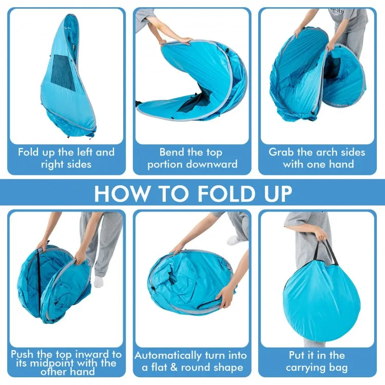 Costway Blue Pop-Up Canopy Tent with Portable Bag - Suitable for Beach, Backyard, Camping, and Travel
