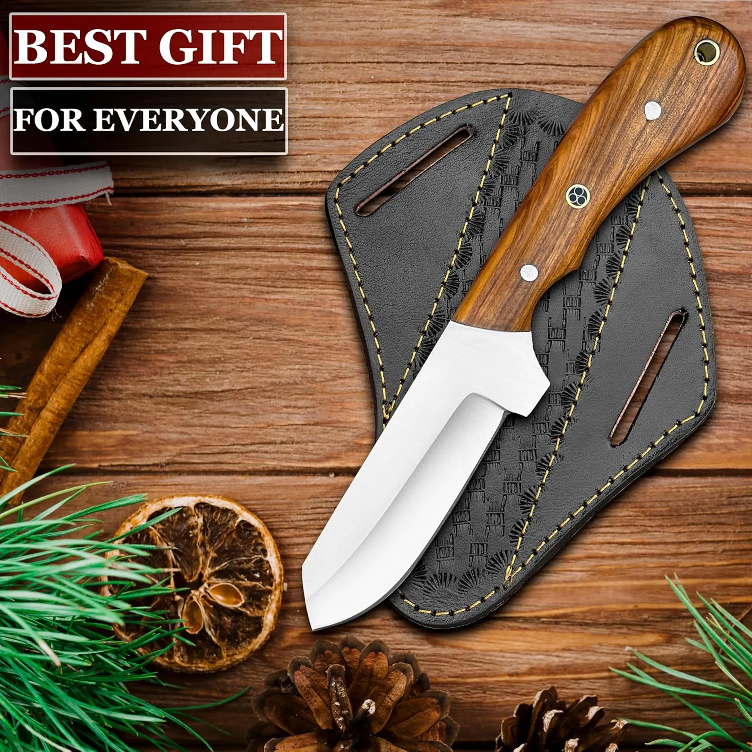 Cowboy Knives with Leather Sheath - 8” Sharp Handmade Steel Bull Cutter Knife - EDC Fixed Blade Hunting Knife for Skinning, Camping, Bushcrafting and Outdoor Activities, white, brown