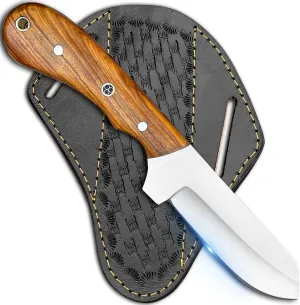 Cowboy Knives with Leather Sheath - 8” Sharp Handmade Steel Bull Cutter Knife - EDC Fixed Blade Hunting Knife for Skinning, Camping, Bushcrafting and Outdoor Activities, white, brown