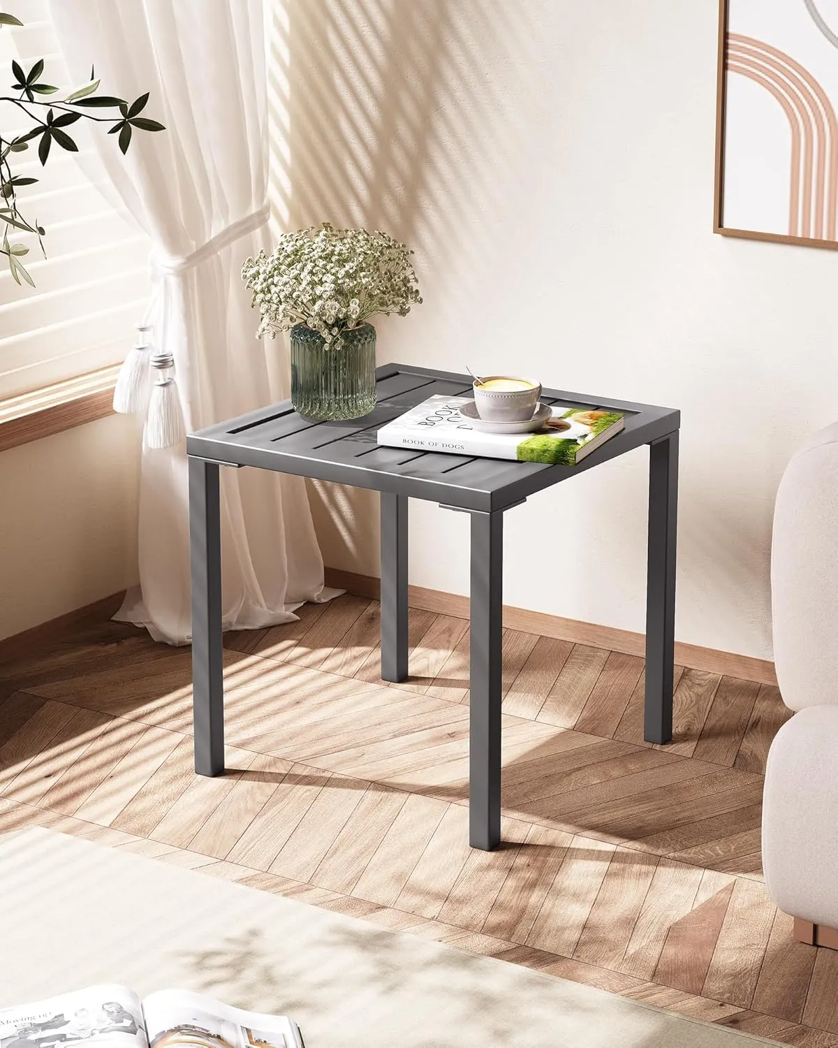 Crestlive Products Aluminum Outdoor Side Table, Pool Lounge Chair Side Table, Weather Resistant Small Square Coffee End Table for Patio, Yard, Garden, Porch, Deck, Indoor, Outdoor (Light Gray)